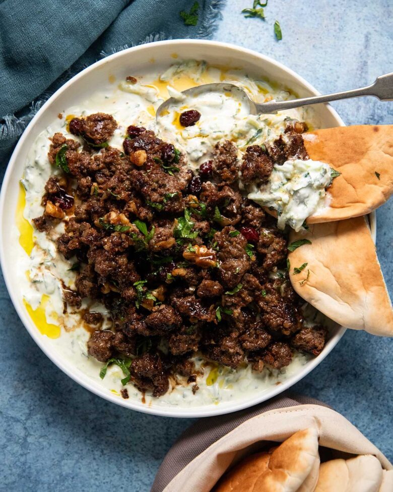 NYT Smashed Beef Kofta with Cucumber Yogurt Sauce